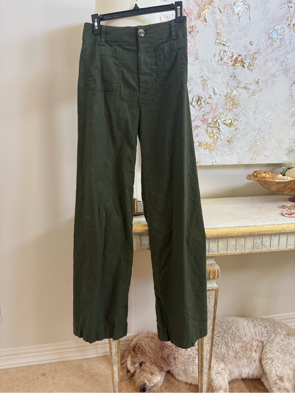 Maeve Olive Green Wide-Leg Chinos